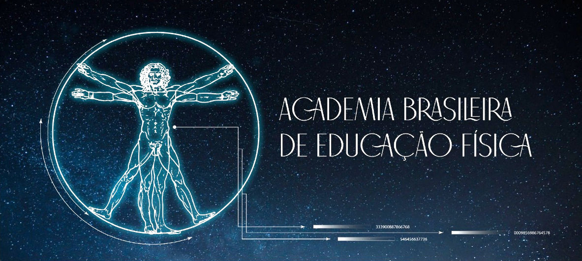 Academia Brasileira de Educação Física, com figura inspirada no Homem Vitruviano sobre um céu estrelado
